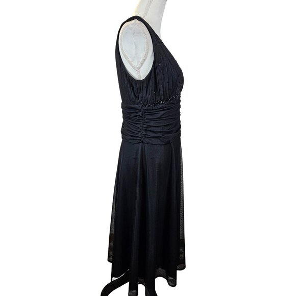 Chadwicks Black Sleeveless Midi Dress Beaded Bodice & Sheer Overlay Size 14 - Picture 4 of 13
